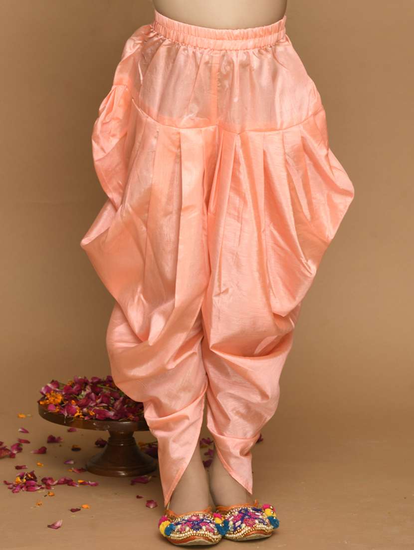 Girls Foil Print Dhoti Kurta Set With Dupatta