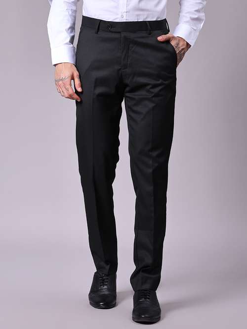 Men Solid Mid Rise Flat Front Formal Trouser