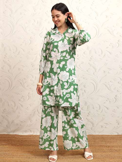Women Floral Cotton Top And Trouser Set