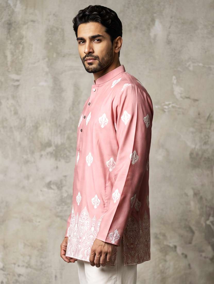 Men Embroidered Mandarin Neck Short Kurta - Image 5